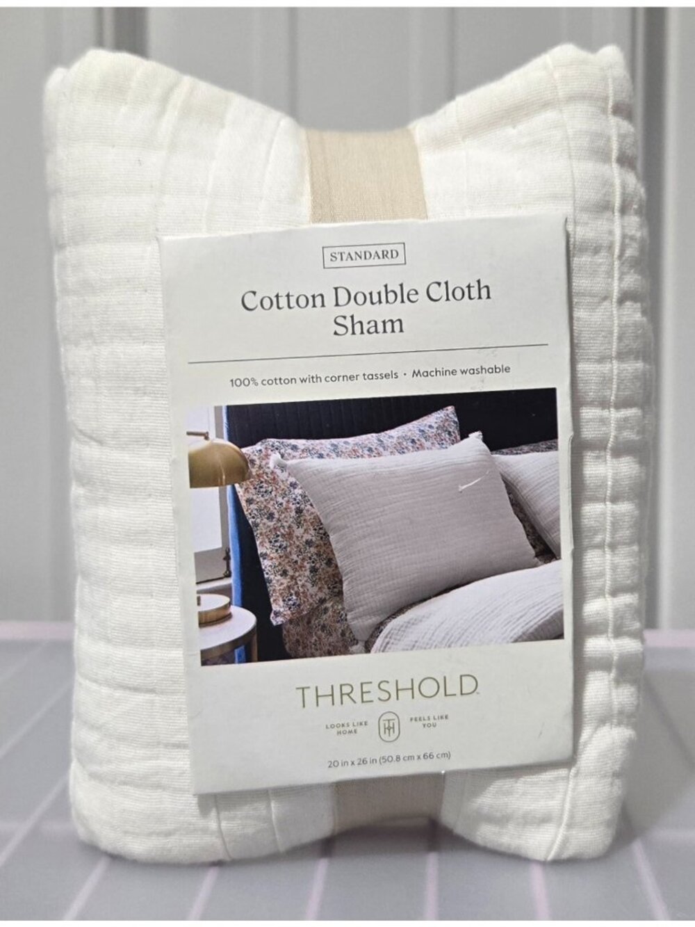 Threshold Cream Color Double Cotton Cloth Standard Quilted Pillow Sham 20" x 26"